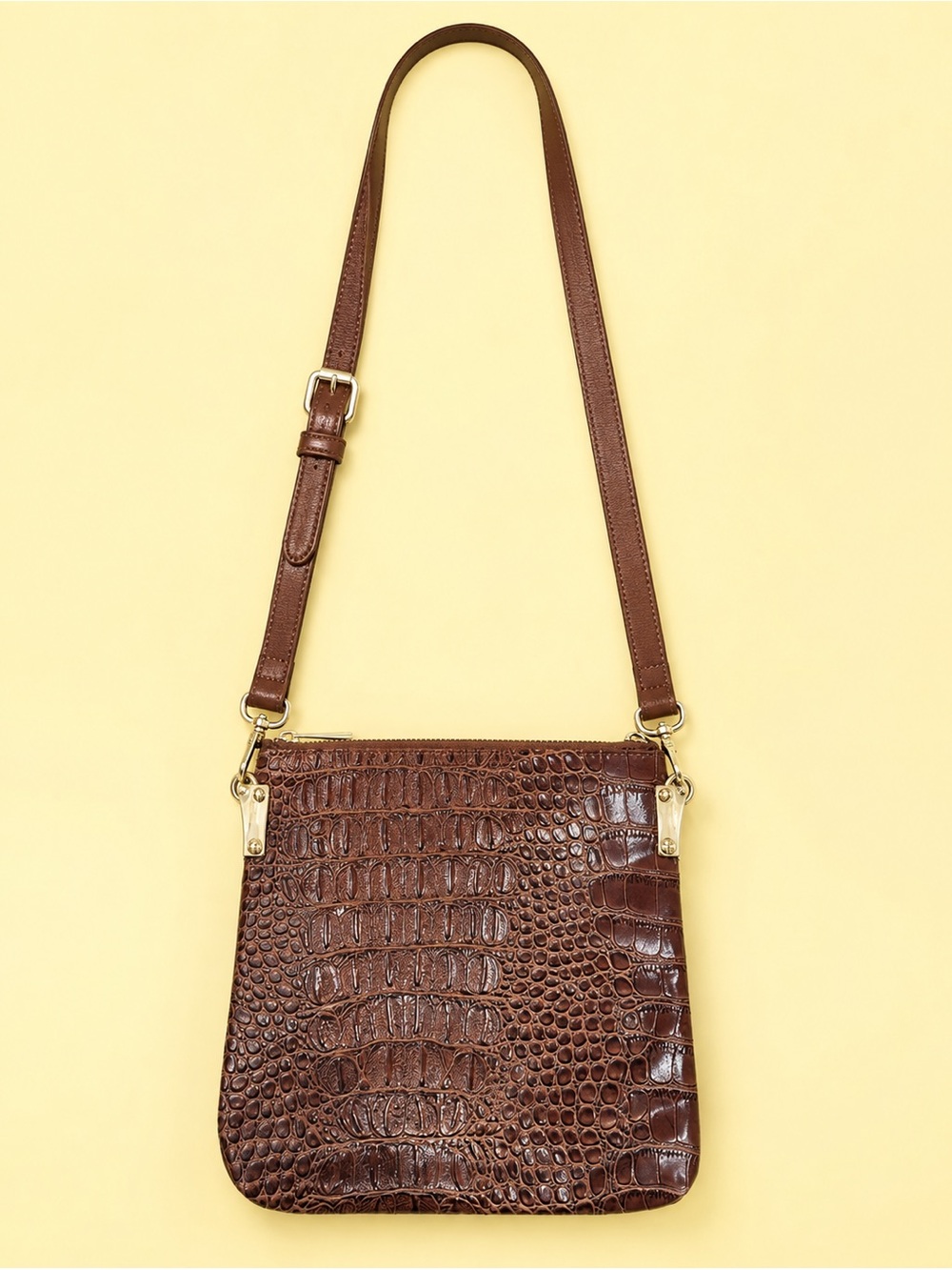 Brown Croc-Embossed Crossbody Bag - Women